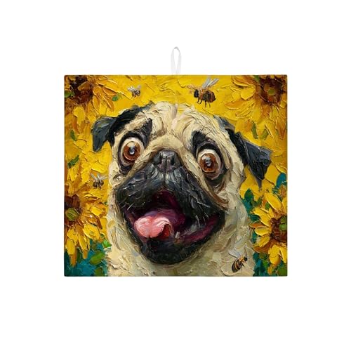 Mops-Abtropfmatte für Küchentheke, fantasievolles Sonnenblumen-Muster, Mikrofaser, saugfähiges Abtropfgestell, 40,6 x 45,7 cm Mops-Abtropfmatte für Küchentheke, fantasievolles Sonnenblumen-Muster, Mikrofaser, saugfähiges Abtropfgestell, 40,6 x 45,7 cm von Generic