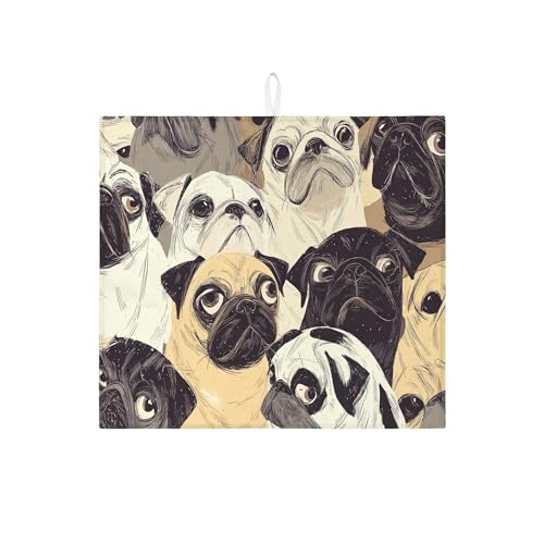 Mops-Abtropfmatte für Küchentheke, witziges Tier-Design, saugfähiges Abtropfgestell, niedliches Cartoon-Mikrofaser-Trockenpad für Küchendekoration, 40,6 x 45,7 cm von Generic