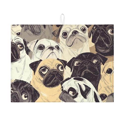 Mops-Abtropfmatte für Küchentheke, witziges Tier-Design, saugfähiges Abtropfgestell, niedliches Cartoon-Mikrofaser-Trockenpad für Küchendekoration, 45,7 x 61 cm von Generic