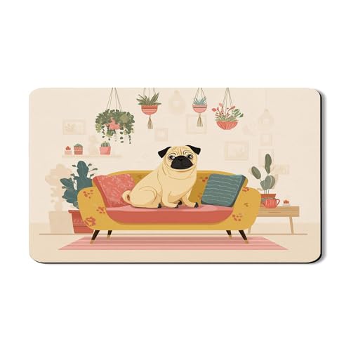 Mops-Abtropfmatten für Küchentheke, gemütliches gelbes Mops-Design, saugfähiges Gummi-Abtropfgestell, modernes PU-Leder-Trockenpad für Küchentheke, Heimdekoration, 30,5 x 50,8 cm von Generic