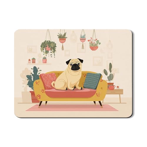 Mops-Abtropfmatten für Küchentheke, gemütliches gelbes Mops-Design, saugfähiges Gummi-Abtropfgestell, modernes PU-Leder-Trockenpad für Küchentheke, Heimdekoration, 45,7 x 61 cm von Generic