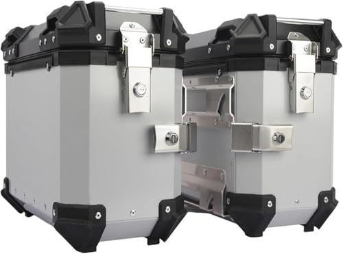 Motorrad Seitenkoffer Seitenkasten 38l Universal Motorrad Seitenkasten Aluminiumlegierung Seitengepäckkasten Schnellspanner Motorrad Seitenträger Links Rechts, Silver, One Size von Generic