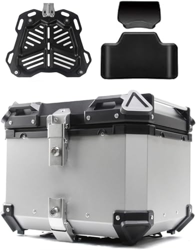 Motorrad -Top -Hülle 28L 36L 45L 55L 65L 80L 100L Tour Tail Box mit Klammer und Rückenlehne Motorrad -Trunk 1,5 mm Dicker Aluminium -Heck -Gepäck -Speicherbox, Silber, 80L von Generic