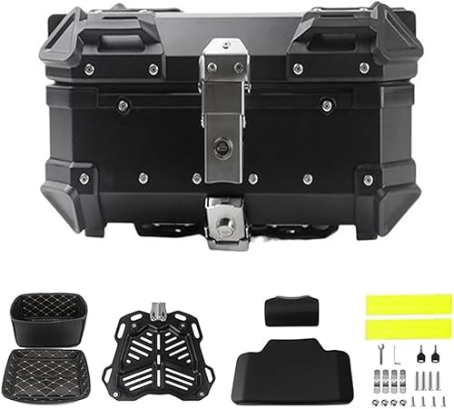 Motorrad Topcase Kofferraum Aluminium Motorrad Tour Heckkiste Mit Rückenlehne, Schnelldemontage Montageplatte 28l 36l 45l 55l 65l 80l 100l Helm Rear Top Box Gepäck, Black, 36L von Generic