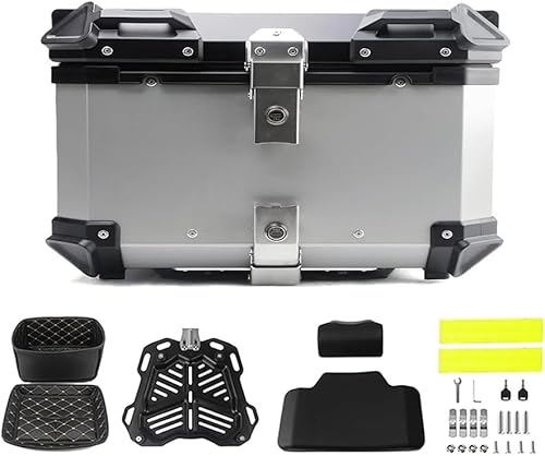 Motorrad Topcase Kofferraum Aluminium Motorrad Tour Heckkiste Mit Rückenlehne, Schnelldemontage Montageplatte 28l 36l 45l 55l 65l 80l 100l Helm Rear Top Box Gepäck, Silver, 55L Motorrad Topcase Kofferraum Aluminium Motorrad Tour Heckkiste Mit Rückenlehne, Schnelldemontage Montageplatte 28l 36l 45l 55l 65l 80l 100l Helm Rear Top Box Gepäck, Silver, 55L von Generic