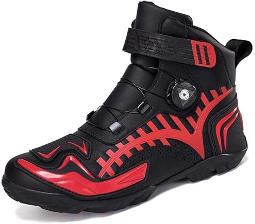 Motorradschuhe - Drehbare Schnalle Design Anti-rutsch Bequeme Atmungsaktive Turnschuhe Herren Freizeit Motorradschuhe wasserdichte Motorradstiefel, Red, 39 EU von Generic