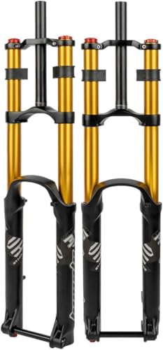 Mountainbike-Federgabel 27,5 29 Zoll Luftgabel Federweg 190 mm 1-1/8 Zoll Gerade Fahrradgabel AM/DH Doppelkrone Downhill-Vorderradgabel Scheibenbremse Steckachse 15 * 110 mm+(Size:27.5in,Color:Gold) von Generic