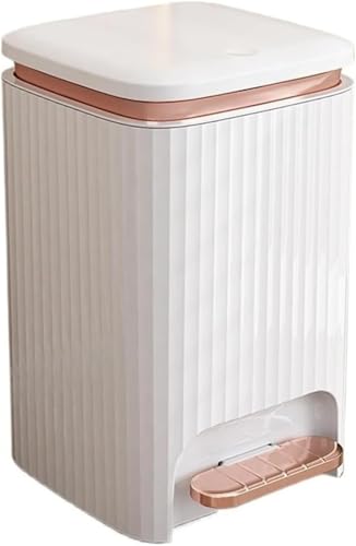 Mülleimer 9/12 Liter Quadratischer Kunststoff-mülleimer Mit Deckel, Doppelt öffnender Deckel Pedal-mülleimer Mit Eingebautem Druckring Für Wohnzimmer-, Sch, White+Rose Gold, 9L von Generic