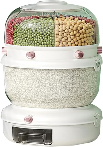 Müslispender 20lbs, 360 ° Drehbarer Küchenvorratsbehälter, Doppelschicht-Reis- Und Getreidespender, Reisvorratsbehälter Mit 7 Fächern, Trockenfutterspender Mit Großer, White von Generic