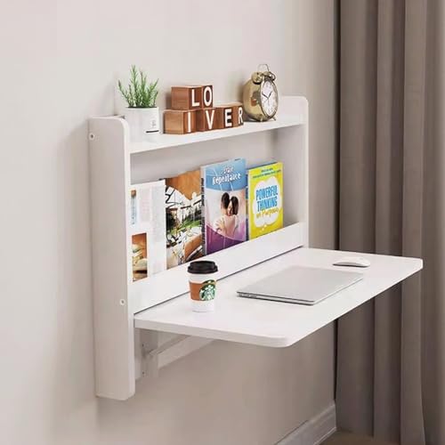 Multifunktionaler, unsichtbarer Nachttisch aus Holz Klappbarer, wandmontierter Beistelltisch Platzsparend for Schlafzimmer und Wohnzimmer(White,Wide64cm/25in) von Generic