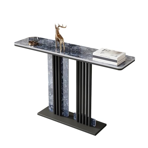 Multifunktionaler Konsolentisch für Flur mit Hellgrauer Schieferplatte und Schlankem Schwarzen Metallgestell Perfekt für Flure, Schlafzimmer und Wohnzimmer(Blue,80 * 30 * 80cm) von Generic