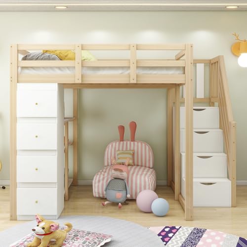 Multifunktionales Hochbett mit Stauraumschubladen, Sicherheitsleiter und Regalfächern, Massivholzbett für Schlafzimmer, langlebig, platzsparend und robust Multifunktionales Hochbett mit Stauraumschubladen, Sicherheitsleiter und Regalfächern, Massivholzbett für Schlafzimmer, langlebig, platzsparend und robust von Generic