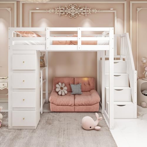 Multifunktionales Hochbett mit Stauraumschubladen, Sicherheitsleiter und Regalfächern, Massivholzbett für Schlafzimmer, langlebig, platzsparend und robust Multifunktionales Hochbett mit Stauraumschubladen, Sicherheitsleiter und Regalfächern, Massivholzbett für Schlafzimmer, langlebig, platzsparend und robust von Generic