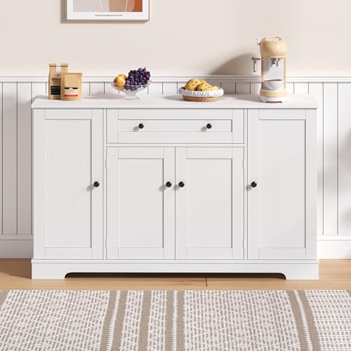 Multifunktionales Küchenbuffet mit 4 Aufbewahrungsbereichen, verstellbaren Einlegeböden und Türregalen, modernes Sideboard mit Kippschutz für Küche, Esszimmer und Wohnzimmer von Generic