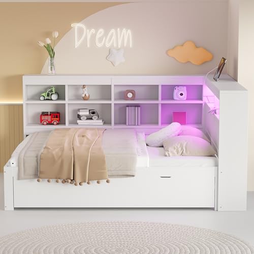 Multifunktionales Massivholzbett mit Schubladen und Regalen inklusive LED Beleuchtung USB Anschluss Stauraum am Kopfteil ideal für Schlafzimmer Multifunktionales Massivholzbett mit Schubladen und Regalen inklusive LED Beleuchtung USB Anschluss Stauraum am Kopfteil ideal für Schlafzimmer von Generic