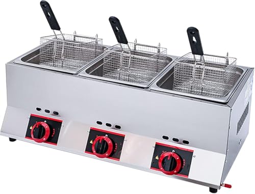 Multifunktions-Gasfritteuse, Professionelle LPG-Gasfritteuse Aus Edelstahl, 33-Liter-Fritteuse Mit Drei Tanks Und Großer Kapazität, Einstellbare Feuerkraft, Für Den Privaten Und Gewerblichen(Size:gas) von Generic