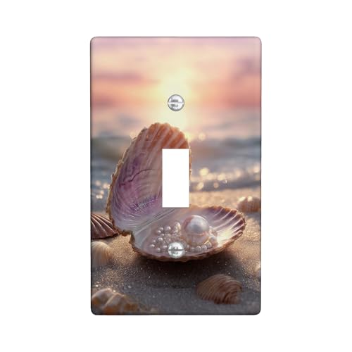 Muschel-Lichtschalter-Abdeckplatte/Steckdosenabdeckungen, weiche Pfirsichküstendekoration für Strand-Themenzimmer, thermoplastische Wandplatten, Standardgröße, Einzel-Kippschalter von Generic