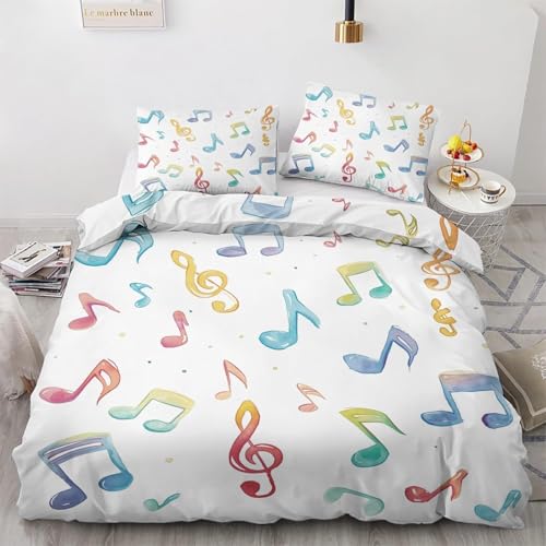 Musik Bettwäsche 200x220 Musiknoten Bettwäsche Set, 3D Bettbezug Set Weich Microfaser Bettbezüge 3 Teilig Bunt Wendebettwäsche für Doppelbett, mit 2 Kissenbezüge b2009 von Generic