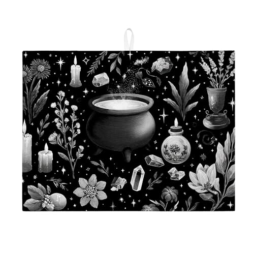 Mystical Abtropfmatte für Küchentheke, schwarzes Blumenmuster, saugfähiges Abtropfgestell, Hexen-Mikrofaser-Trockenunterlage für Küchentheke, Dekoration, 45,7 x 61 cm Mystical Abtropfmatte für Küchentheke, schwarzes Blumenmuster, saugfähiges Abtropfgestell, Hexen-Mikrofaser-Trockenunterlage für Küchentheke, Dekoration, 45,7 x 61 cm von Generic
