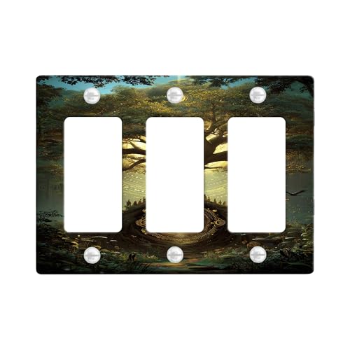 Mystical Tree Lichtschalter-Abdeckplatten, verzauberter Wald Design für Heimdekoration, Thermoplastische Wandplatten, Standardgröße 3-Gang-Wandplatte von Generic