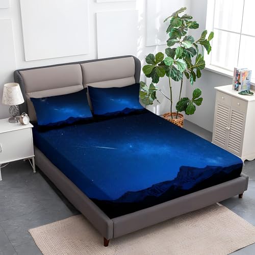 Nachthimmel Milchstraße Berg Knitterfrei Spannbettlaken 140 x 200 cm, Mikrofaser Bettlaken 30cm Extra Tiefe Taschenlaken Spannbetttuch Weich und atmungsaktiv Maschinenwaschbar, Dunkelblau Nachthimmel Milchstraße Berg Knitterfrei Spannbettlaken 140 x 200 cm, Mikrofaser Bettlaken 30cm Extra Tiefe Taschenlaken Spannbetttuch Weich und atmungsaktiv Maschinenwaschbar, Dunkelblau von Generic