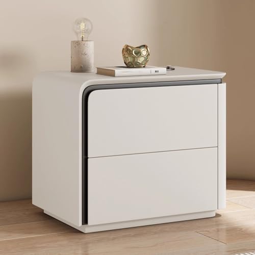 Nachtschrank Weiss Moderner Nachttisch Aus Holz 2 Schubladen Nachttisch Aus Mikrofaser-Leder Sofa-Beistelltisch Für Schlafzimmer Und Wohnzimme Schlafzimmermöbel Nachtschrank(Beige left,45cm) von Generic