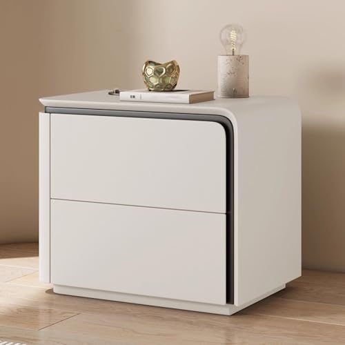Nachtschrank Weiss Moderner Nachttisch Aus Holz 2 Schubladen Nachttisch Aus Mikrofaser-Leder Sofa-Beistelltisch Für Schlafzimmer Und Wohnzimme Schlafzimmermöbel Nachtschrank(Beige right,40cm) von Generic