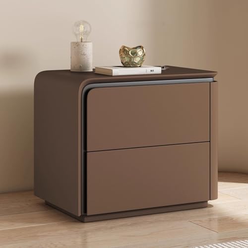 Nachtschrank Weiss Moderner Nachttisch Aus Holz 2 Schubladen Nachttisch Aus Mikrofaser-Leder Sofa-Beistelltisch Für Schlafzimmer Und Wohnzimme Schlafzimmermöbel Nachtschrank(Brown left,50cm) von Generic