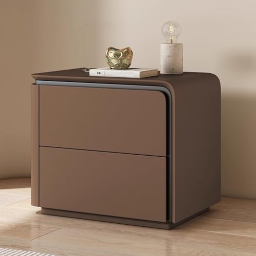 Nachtschrank Weiss Moderner Nachttisch Aus Holz 2 Schubladen Nachttisch Aus Mikrofaser-Leder Sofa-Beistelltisch Für Schlafzimmer Und Wohnzimme Schlafzimmermöbel Nachtschrank(Brown right,45cm) von Generic