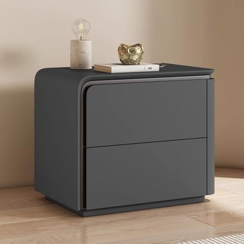 Nachtschrank Weiss Moderner Nachttisch Aus Holz 2 Schubladen Nachttisch Aus Mikrofaser-Leder Sofa-Beistelltisch Für Schlafzimmer Und Wohnzimme Schlafzimmermöbel Nachtschrank(Dark Gray left,45cm) von Generic