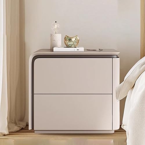 Nachtschrank Weiss Moderner Nachttisch Aus Holz 2 Schubladen Nachttisch Aus Mikrofaser-Leder Sofa-Beistelltisch Für Schlafzimmer Und Wohnzimme Schlafzimmermöbel Nachtschrank(Khaki left,45cm) von Generic