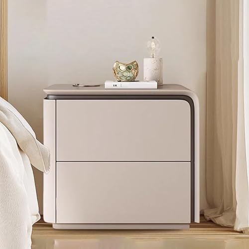 Nachtschrank Weiss Moderner Nachttisch Aus Holz 2 Schubladen Nachttisch Aus Mikrofaser-Leder Sofa-Beistelltisch Für Schlafzimmer Und Wohnzimme Schlafzimmermöbel Nachtschrank(Khaki right,45cm) von Generic