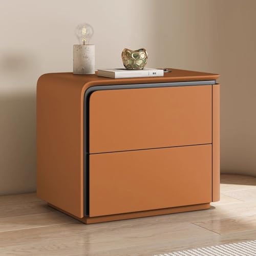 Nachtschrank Weiss Moderner Nachttisch Aus Holz 2 Schubladen Nachttisch Aus Mikrofaser-Leder Sofa-Beistelltisch Für Schlafzimmer Und Wohnzimme Schlafzimmermöbel Nachtschrank(Orange left,45cm) von Generic
