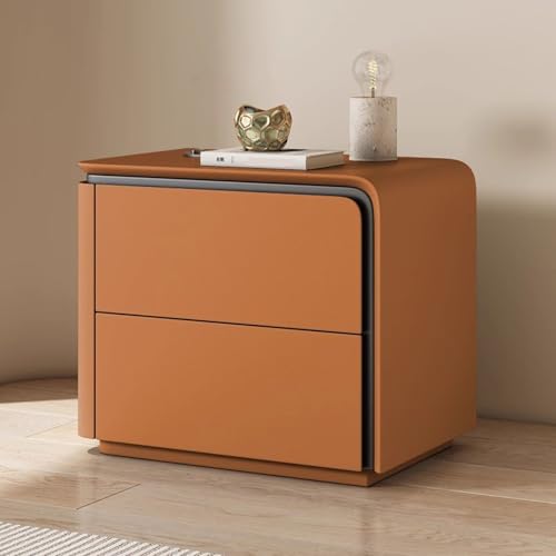 Nachtschrank Weiss Moderner Nachttisch Aus Holz 2 Schubladen Nachttisch Aus Mikrofaser-Leder Sofa-Beistelltisch Für Schlafzimmer Und Wohnzimme Schlafzimmermöbel Nachtschrank(Orange right,40cm) von Generic