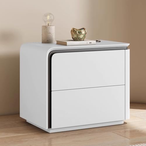 Nachtschrank Weiss Moderner Nachttisch Aus Holz 2 Schubladen Nachttisch Aus Mikrofaser-Leder Sofa-Beistelltisch Für Schlafzimmer Und Wohnzimme Schlafzimmermöbel Nachtschrank(White left,50cm) von Generic