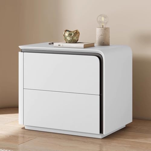Nachtschrank Weiss Moderner Nachttisch Aus Holz 2 Schubladen Nachttisch Aus Mikrofaser-Leder Sofa-Beistelltisch Für Schlafzimmer Und Wohnzimme Schlafzimmermöbel Nachtschrank(White right,50cm) von Generic