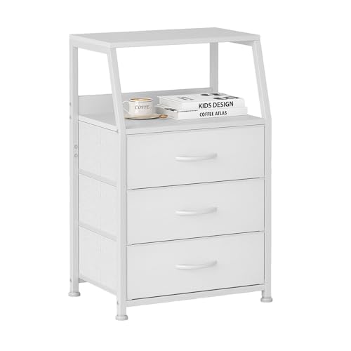 Nachtstand Kommode mit Stoffschubladen, offener Regal -Nachttisch für kleine Räume, Schlafzimmer, Wohnzimmer oder mehr weiß 3-Layer von Generic