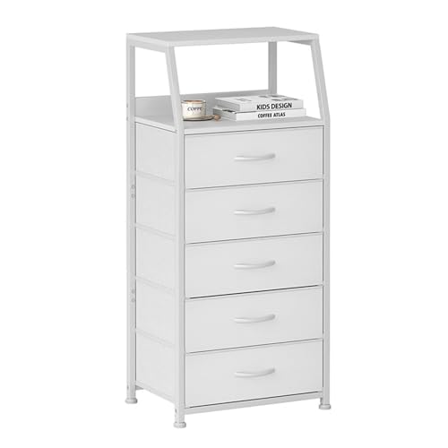 Nachtstand Kommode mit Stoffschubladen, offener Regal -Nachttisch für kleine Räume, Schlafzimmer, Wohnzimmer oder mehr weiß 5-Layer von Generic