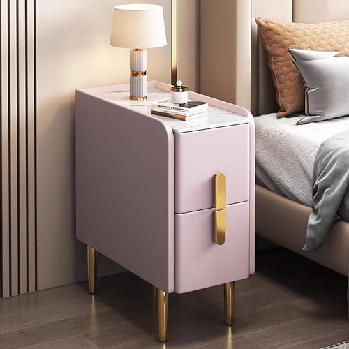 Nachttisch, schmaler Nachttisch mit doppelter Schublade, modernes minimalistisches Design mit PU-Lederoberfläche und Metallbeinen, ideal für kleine Räume in Schlafzimmern und Wohnzimmern von Generic