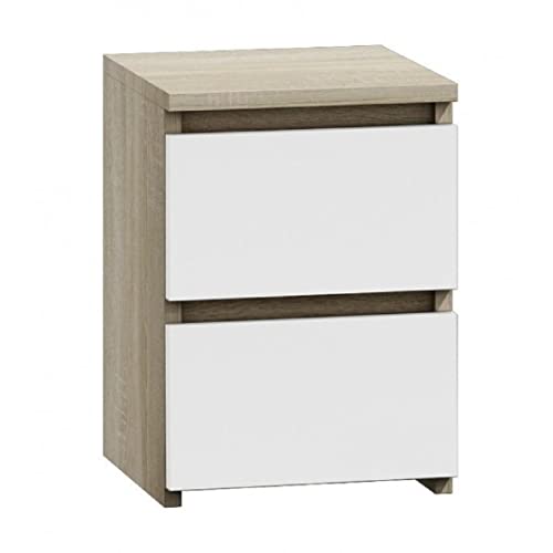 Nachttisch 30x30 Eiche Sonoma Weiß Beistelltisch Schublade Nachtkommode Kommode Modern Beistellschrank Nachtschrank Modern Minimalistisch (Eiche Sonoma/Weiß) von Generic