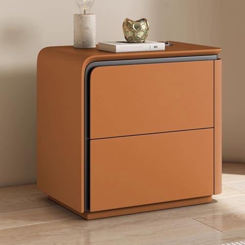 Nachttisch Holz Mit Lederoberfläche Nachtschrank Mit Schublade Moderner Nachttisch Aus Holz Nachtkommode Beistelltisch Kleiner Nachttisch Für Schlafzimmer Wohnzimmer(Orange left,50cm) von Generic