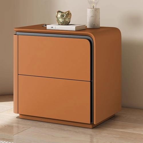 Nachttisch Holz Mit Lederoberfläche Nachtschrank Mit Schublade Moderner Nachttisch Aus Holz Nachtkommode Beistelltisch Kleiner Nachttisch Für Schlafzimmer Wohnzimmer(Orange right,45cm) von Generic