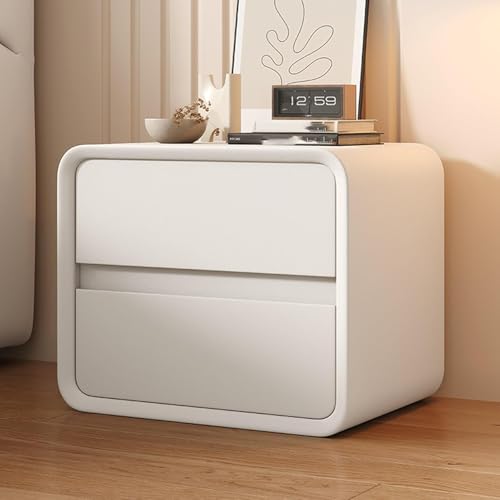 Nachttisch Mit 2 Schubladen Aus Massivholz, Nachttisch Aus Mikrofaserleder, Moderner Nachttisch Für Schlafzimmer, Für Schlafzimmer/Wohnzimmer/schlafsaal, Milky White, 50 cm/20 in von Generic