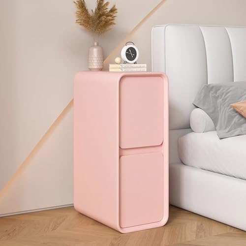 Nachttisch Schmal Holz 20 25 30cm Nachtschrank Weiss Moderner Leder-Nachttisch Mit 2 Massivholz-Schublade Kleiner Beistelltisch Installationfrei Für Schlafzimmer, Wohnzimmer(Pink,W30CM/11.8IN) von Generic