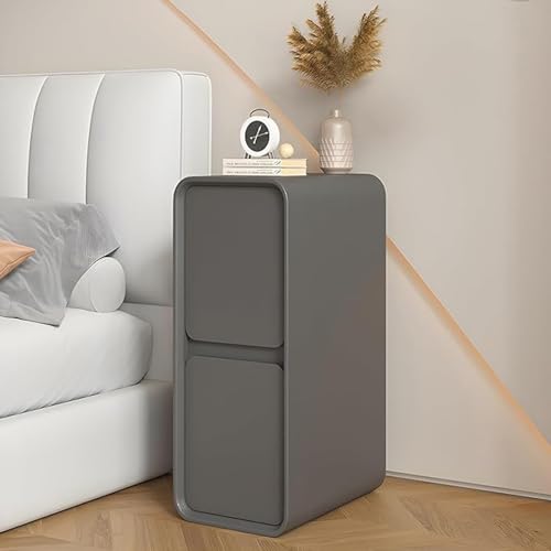 Nachttisch Schmal Leder Moderner Schmaler Sofa-Beistelltisch 20 25 30cm Nachtschrank Holz Mit 2 Schubladen Lederoberfläche Für Schlafzimmer Installationfrei 20 25 30cm Breit(Dark Gray,W30CM/11.8IN) von Generic