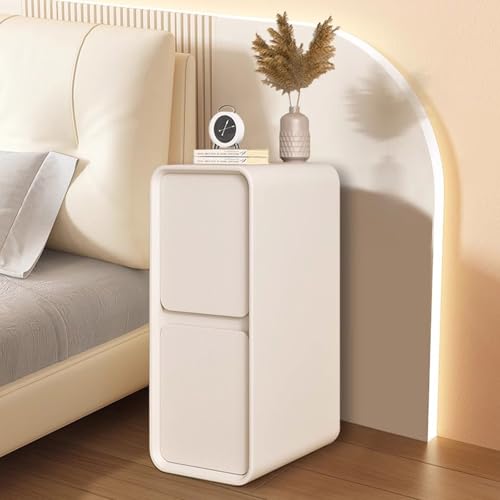 Nachttisch Schmal Weiß Nachtschrank Schmal Holz Leder-Nachttisch Mit 2 Massivholz-Schublade Moderner Beistelltisch Für Schlafzimmer Wohnzimmer Installationfrei(Beige,W20cm) von Generic