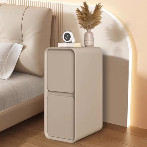 Nachttisch Schmal Weiß Nachtschrank Schmal Holz Leder-Nachttisch Mit 2 Massivholz-Schublade Moderner Beistelltisch Für Schlafzimmer Wohnzimmer Installationfrei(Khaki,W20cm) von Generic