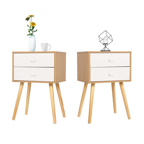 Nachttisch Weiß Holz mit 2 Schubladen skandinavischem Design kompakter Beistelltisch (40×30×60 cm) ideal fürs Schlafzimmer, Wohnzimmer von Generic