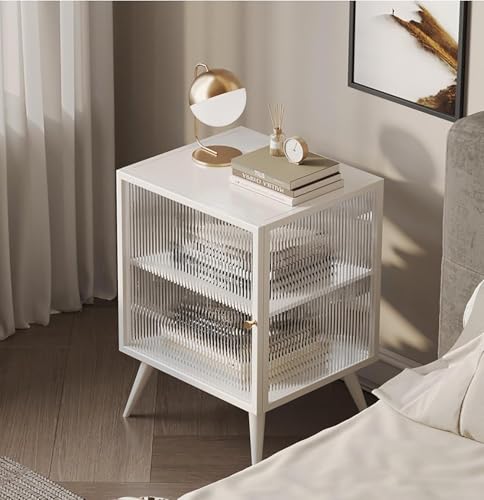 Nachttisch aus Glas, minimalistisch, Beistelltisch, robuster Stahlrahmen, mit Schublade, Kommode, Nachttischmöbel für Schlafzimmer, Wohnzimmer, A, 40 x 35 x 55 cm von Generic