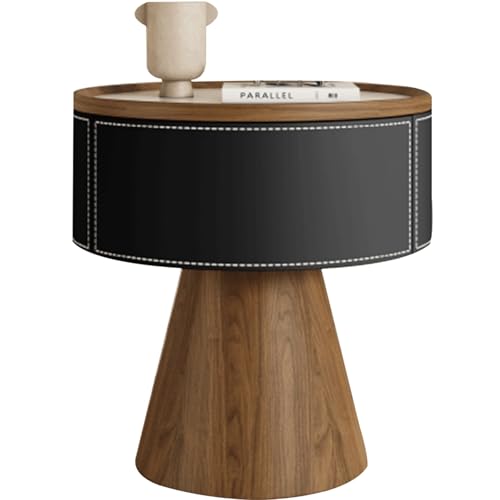 Nachttisch aus Massivholz mit Schubladen aus Massivholz, geeignet for Schlafzimmer und Wohnzimmer; Nachttischlampe aus Sattelleder; Kleiner Beistelltisch for das Sofa.(B,40cm(15.74in)) von Generic